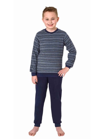 NORMANN langarm Frottee Schlafanzug Pyjama Bündchen Streifen - 77085 in blau