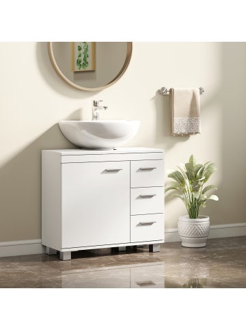 HOMCOM Waschbeckenunterschrank-70L x 30B x 64H cm-Weiß