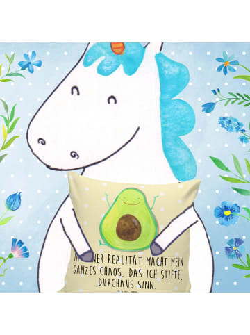 Mr. & Mrs. Panda Kuschel Kissen Avocado Glücklich mit Spruch in Gelb Pastell