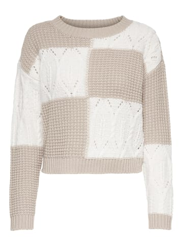 JACQUELINE de YONG Grafik Colorblock Strickpullover JDYJUSTY in Weiß-Beige