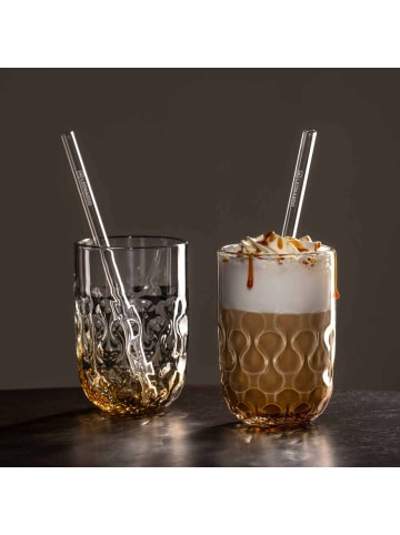 LEONARDO 6er Set Caramel Macchiato Gläser mit Glastrinkhalm (2) Gocce 390 ml in apricot
