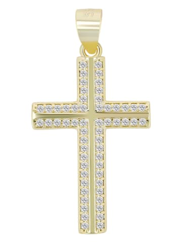 Adeliás Damen Anhänger – Kreuz Kreuzanhänger aus 925 Silber mit Zirkonia in gold