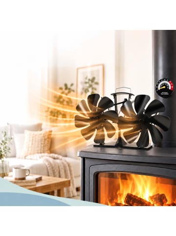 relaxdays Kaminventilator in Schwarz - (B)25 x (H)13,5 x (T)11 cm