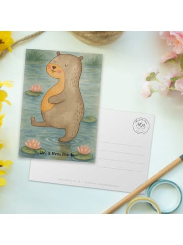 Mr. & Mrs. Panda Postkarte Otter Bauch Design ohne Spruch in Weiß