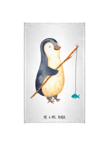 Mr. & Mrs. Panda Gästehandtuch Pinguin Angler ohne Spruch in Weiß