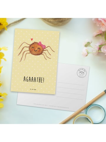 Mr. & Mrs. Panda Grußkarte Spinne Agathe Freude mit Spruch in Gelb Pastell