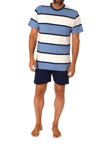 NORMANN Kurzarm Schlafanzug Pyjama Shorty Streifen in blau