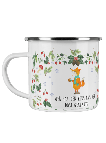 Mr. & Mrs. Panda Camping Emaille Tasse Fuchs Keksdose mit Spruch in Weiß