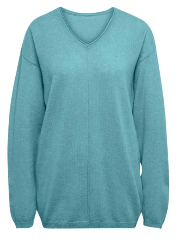 GOLDNER Kurzgröße:  Basicpullover mit V-Ausschnitt in aqua