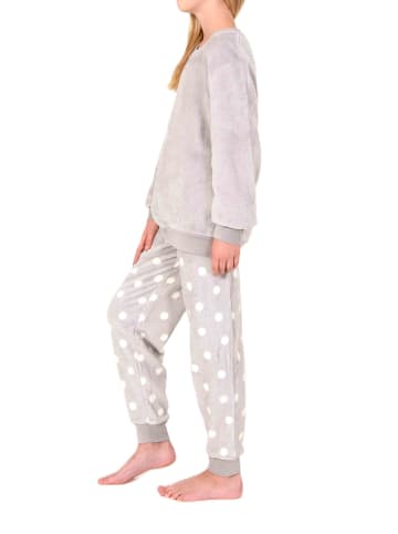 NORMANN Mädchen Schlafanzug Coralfleece Tupfen in grau