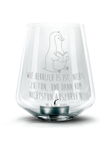 Mr. & Mrs. Panda Glas Kerzenhalter Pinguin Buch mit Spruch in Transparent