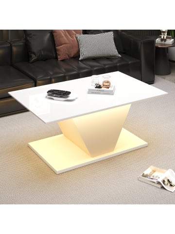 ABRIHOME Couchtisch V Form Kaffeetish mit LED, 100*50*46cm