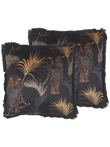 Beliani 2er-Set Dekokissen RAMTEK in Schwarz/Grau/Beige