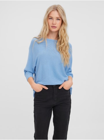 Vero Moda Eleganter 3/4 Arm Rippstrick Pullover VMNORA in Blau