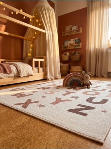 KADIMA DESIGN Kinderteppich Dinosaurier Waschbar Rutschfest Spielteppich in Creme