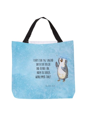 Mr. & Mrs. Panda Strandtasche Pinguin Duschen mit Spruch in Eisblau