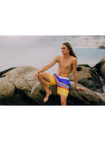 GUGGEN MOUNTAIN Badehose Blau-Gelb mit gestreiftem Muster