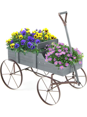 COSTWAY Blumenständer Holzwagen in Grau