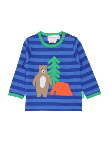 Toby Tiger Langarmshirt mit Camping Bär Applikation in blau