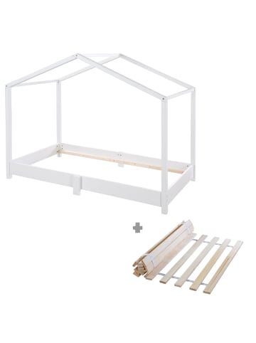 roba Kinder Hausbett, bodentief, mit Lattenrost 70 x 140 cm - weiß