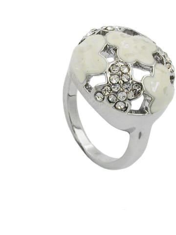 Gallay Ring mit weißen Glassteinen Ringgröße 56 in sinber