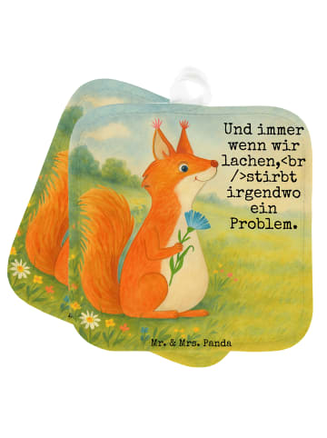 Mr. & Mrs. Panda Topflappen Eichhörnchen Blume Design mit Spruch in Weiß