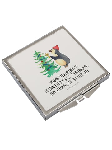 Mr. & Mrs. Panda Handspiegel Pinguin Weihnachtsbaum mit Spruch in Weiß