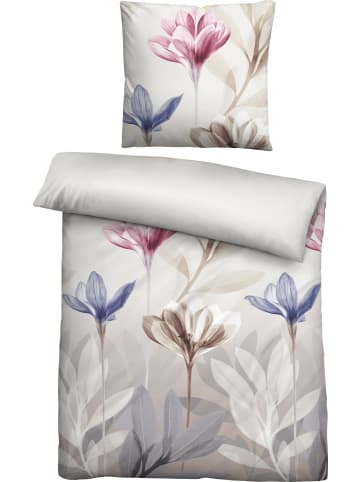 Biberna Seersucker Bettwäsche in braun-fuchsia-blau