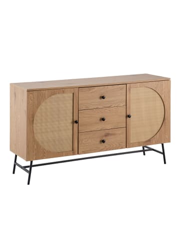 KADIMA DESIGN Sideboard 140x80x40 cm Kommode Eiche-Dekor mit Rattan Geflecht