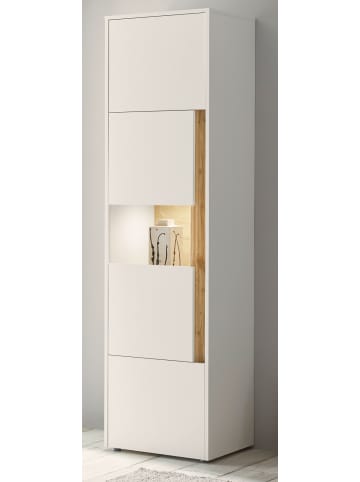 Furn.Design Vitrine weiß, Eiche Wotan 50 x 200 cm, Vitrinenschrank mit 5 Fächern