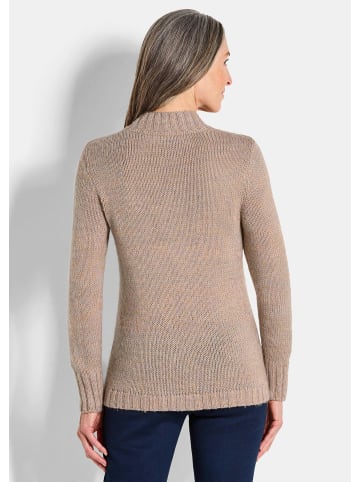 GOLDNER Kurzgröße:  Hüftlanger Langarm Pullover, Zopfstrick in beige / gemustert