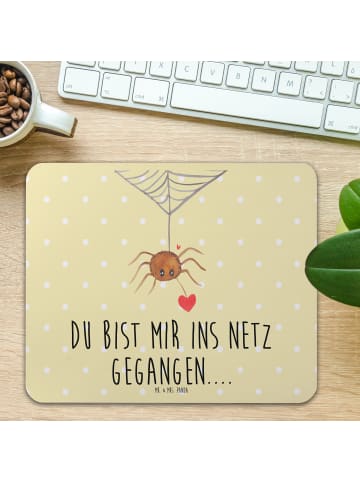 Mr. & Mrs. Panda Mauspad Spinne Agathe Liebe mit Spruch in Gelb Pastell