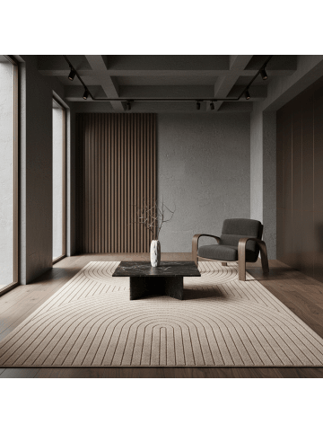 KADIMA DESIGN Kurzflorteppich Skandi 3D-Bögen Waschbar Wohnzimmer in Beige