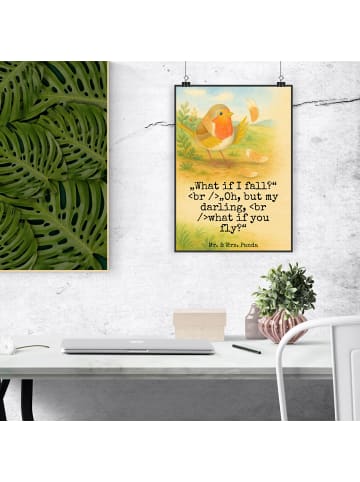 Mr. & Mrs. Panda Poster Rotkehlchen Federn Design mit Spruch in Weiß