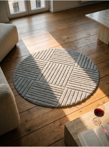 KADIMA DESIGN Hochflorteppich 3D Bögen Boho Waschbar Wohnzimmer in Silber