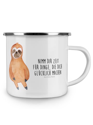 Mr. & Mrs. Panda Emaille Tasse Faultier Zufrieden mit Spruch in Weiß