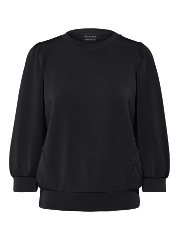 SELECTED FEMME Bluse locker geschnitten Rundhalsausschnitt in Schwarz