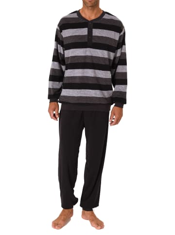 NORMANN Frottee Schlafanzug Bündchen Blockstreifen - 75482 in dunkelgrau