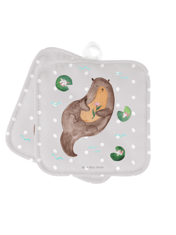 Mr. & Mrs. Panda Topflappen Otter Seerose ohne Spruch in Grau Pastell