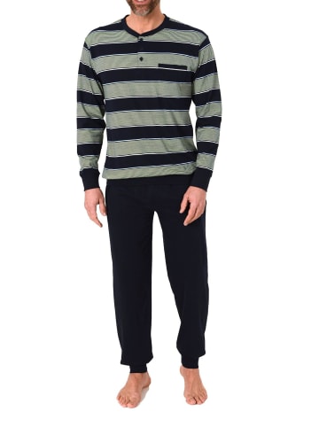 NORMANN Langarm Schlafanzug Pyjama Bündchen Streifen in grün