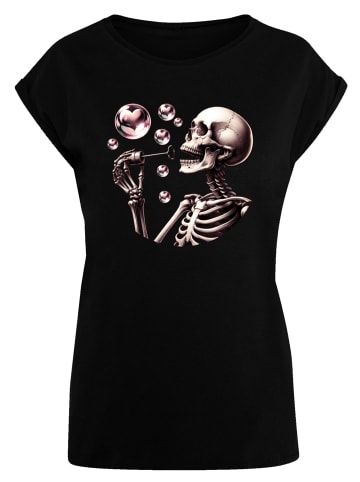 F4NT4STIC T-Shirt Niedliches Goth Skelett Herz Seifenblasen in schwarz