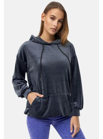 enflame Langer Kapuzen Pullover Oversized Hoodie Kleid Velours Sweatshirt in Navy