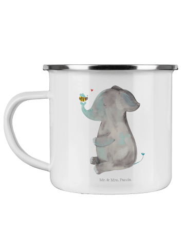 Mr. & Mrs. Panda Camping Emaille Tasse Elefant Biene ohne Spruch in Weiß