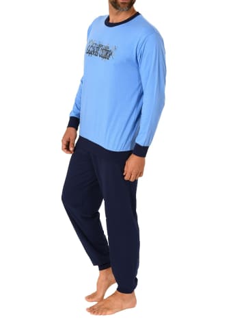 NORMANN Pyjama langarm Schlafanzug Bündchen - 70406 in blau