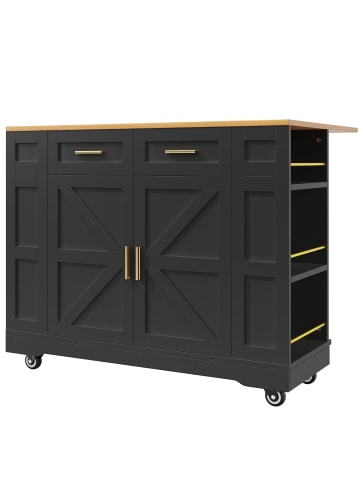 ABRIHOME Kücheninsel in Schwarz mit Holzmaserung Stauraum und Stretchfunktion 