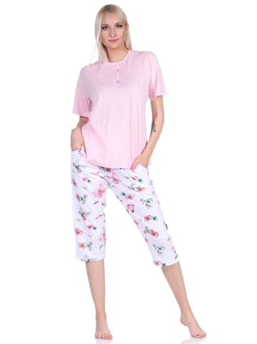NORMANN Capri Schlafanzug kurzarm floraler Print in rosa