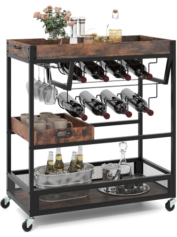 COSTWAY Servierwagen mit abnehmbarem Tablett in Braun