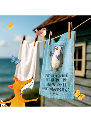 Mr. & Mrs. Panda Gästetuch Pinguin Duschen mit Spruch in Eisblau