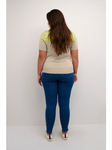 KAFFE curve Strickpullover KCmaji Regular fit in Sand Melange/Lime Half Stripe