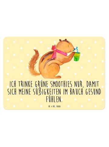 Mr. & Mrs. Panda Metallschild Eichhörnchen Smoothie mit Spruch in Gelb Pastell